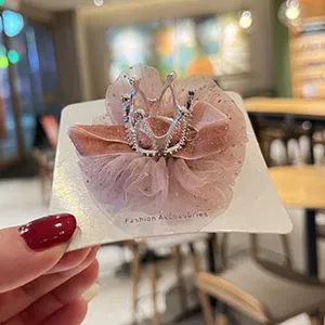 Kinder süße rosa Mesh Krone Haarklammer süß Strass Haarnadel für kleine Mädchen Haarschmuck
