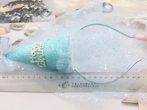 Sweet mesh birthday hat headband for little girls, sparkly party hair accessory kids.