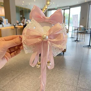 Dulce pinza de pelo rosa Lolita con gran lazo, accesorio de encaje cinta detalle.