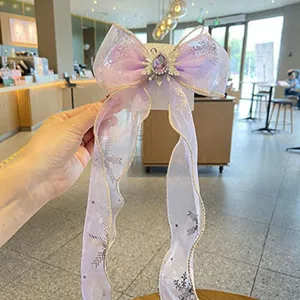 Lila Schneeflocken Schleife Haarklammer für Kinder, elegante Prinzessin Haarspange mit Band.
