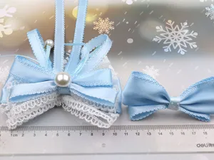 Set de pinzas para el pelo con lazo azul Lolita dulce con encaje blanco y perla, accesorio de niña.