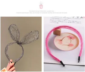 Diadema de orejas de conejo de malla para niñas detalle bonito con tela brillante y lindo diseño.