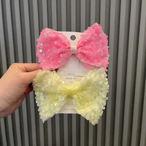 Fermaglio per Capelli in Stile Coreano Dolce Principessa Multicolore con Fiocco di Paillettes Glitter Mesh Fatto a Mano Accessori per Capelli per Bambini Ragazze