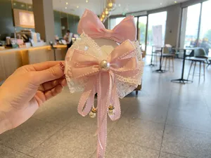 Lindo pasador de pelo japonés Lolita rosa con lazo grande y perlas para accesorios de niñas