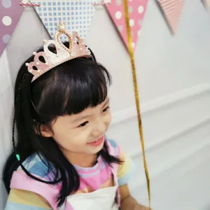 Pink Princess Crown Headband for Girls Birthday Party Hair Accessories Sparkling Tiara
