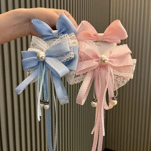 Dulce Horquilla para el Pelo con Gran Lazo Estilo Lolita Japonés Tela Encaje Perla Artificial Flecos Pasadores para Niños Niñas Actuación Escenario Accesorios Cabello