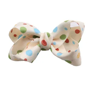 Cute polka dot hair bow clip for girls, cream white fabric bow hairpin hair accessory.