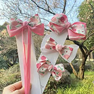 Kinder rosa blumige Chiffon Schleife Haarklammern Set, süße Haarschmuck für Mädchen.