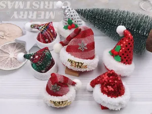 Cute mini Christmas hat hair clips, sparkly sequin and plaid hair accessories for girls diy.