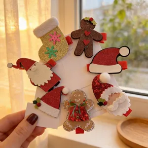 Weihnachten Haarspangen Süße Cartoon Weihnachtsmann Rentier Lebkuchenmann Pailletten Kunstpelz Haarnadeln Festival Party Mädchen Haarschmuck