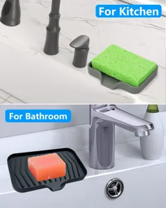 Portasapone in silicone con scolo, vassoio spugna antiscivolo per uso in cucina e bagno.