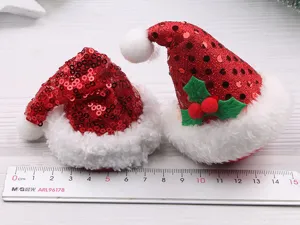Mini red sequin Santa hat Christmas DIY hair clip decoration accessory detailed view