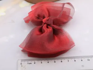 Red pearlescent organza bow hair clip for girls, large sweet mesh hairpin hair accessories.