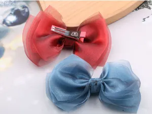 Kids large organza bow hair clip sweet pink blue hair accessories for cute girls cute