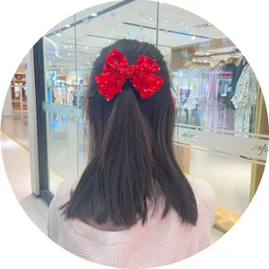 Red sequin bow hair clip for kids, cute velvet hair accessory for little girls party daily