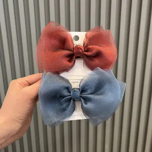 Sweet Princess Large Pearl Gauze Bow Hair Clip For Girls Kids Women Handmade Organza Butterfly Hairpin Stylish Headwear Accessory