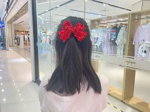 Red sequin bow hair clip for kids, cute velvet bow hair accessory for girls daily wear.