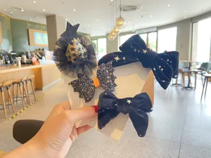 Halloween hair accessories black velvet bow star bat hair clips cute witch hat clips for kids