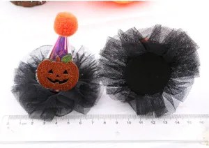 Carino fermaglio Halloween mini cappello da strega zucca tulle nero accessori bambini
