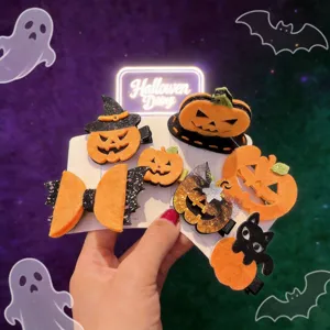 Fermagli per Capelli di Halloween per Bambini Zucca Cappello da Strega Fantasma Teschio Forcina in Tessuto di Feltro Divertenti Accessori per Feste di Cartoni Animati Regalo