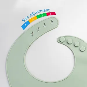 Silicone baby bib with adjustable buttons waterproof feeding bib for infants toddlers