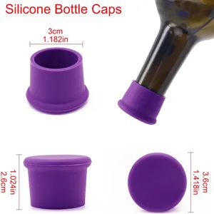 Silicone wine bottle caps sealer stopper multi-angle display detail view purple color