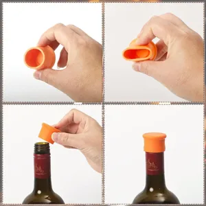Silicone wine bottle stopper, flexible and leak-proof orange cap for sealing wine bottle.