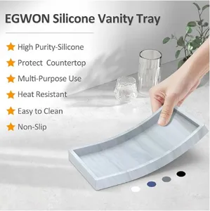 Bandeja de baño de silicio, organizador rectangular flexible para lavabo y jabonera.