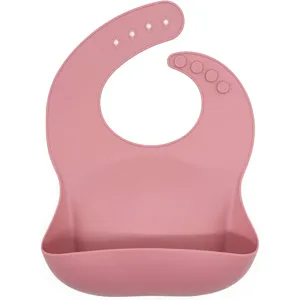 Waterproof silicone baby bib with crumb catcher pocket, adjustable soft toddler feeding bib.