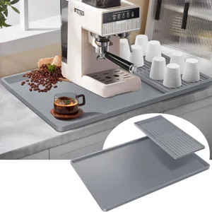 Alfombrilla de Silicona Multifuncional para Cafetera Almohadilla de Drenaje de Doble Capa Alfombrilla de Secado de Cocina Antideslizante