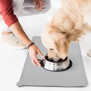 Grey silicone pet feeding mat for dogs and cats waterproof non-slip bowl placemat main