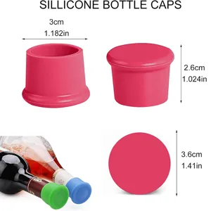 Silicone wine bottle caps reusable sealing stoppers for standard glass beverage bottles.