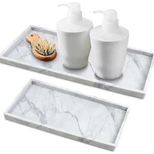 Juego de bandeja de almacenamiento de silicona con marmol para bano cocina tocador vista principal