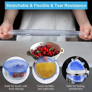 6Pcs Silicone Stretch Lids Reusable Transparent Bowl Covers Kitchen Food Seal Cover Set