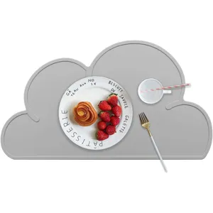 Gray silicone cloud placemat for kids, waterproof and heat-resistant baby dining mat table pad.