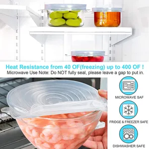 Reusable silicone stretch lids 6-pack for bowls and food storage container covers.