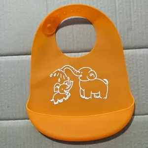 Silicone baby bib with cute elephant print, waterproof toddler feeding bib for daily use.