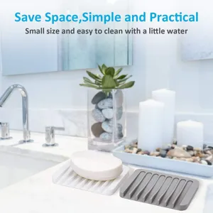 Portasapone in silicone con drenaggio per lavandino bagno, portasapone antiscivolo bianco grigio