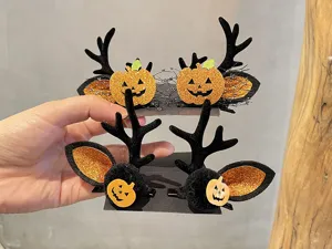 Halloween Hirschgeweih Kuerbis Haarklammern Glitzer Tierohren Haarnadeln Party Kopfschmuck