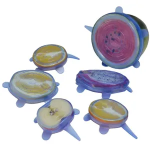 6-teiliges Silikon Stretch Deckel Set für Lebensmittel Schüsseln Obst Frischhaltung.