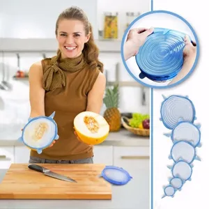 Silikon Stretch Deckel 6er Set für Lebensmittel Schüsseln Teller und frisches Obst und Gemüse.
