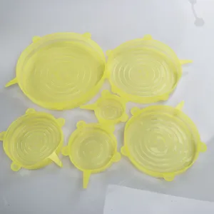 6-teiliges gelbes Silikon-Stretchdeckel-Set, wiederverwendbare Schüssel- und Obstabdeckungen.