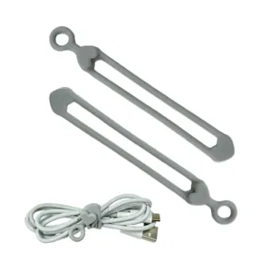Bridas de silicona coloridas, correas flexibles organizadoras de cables USB y escritorios ordenados.