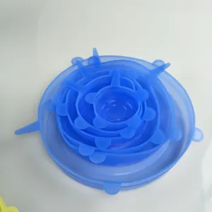 Silikon Stretch Deckel Detailansicht mit blauen runden Schüsselabdeckungen für Frische