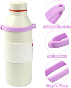 Silicone water bottle strap ring detail view, featuring soft material and easy clean design.