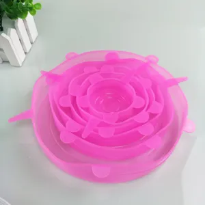 6er Set rosa Silikon Stretch Deckel für Schüsseln und praktische Frischehaltung.