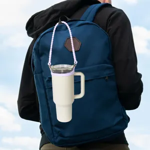 Silicone water bottle strap holder, portable elastic cinch ring for large tumblers, light purple.