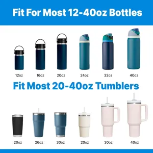 Silicone water bottle ring compatibility chart showing fit for 12oz to 40oz bottles.