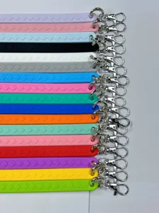 Colorful silicone water cup lanyard strap with metal lobster clasp, elastic weave design.