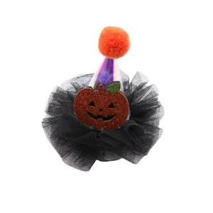 Fermaglio per capelli di Halloween con zucca glitterata e retina nera per bambini.